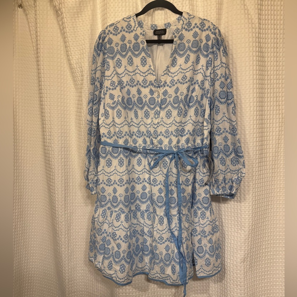 NWT Adrianna Papell Blue & White Embroidered Dress